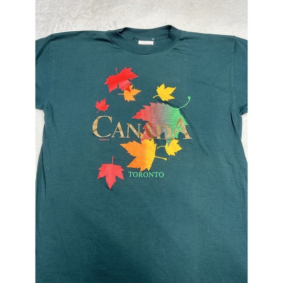 Vtg Cityscape Toronto Canada Green Single Stitch Fall Graphic T-Shirt Size Large - Picture 2 of 8